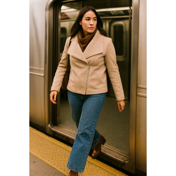 Ann Taylor Wool-Blend Jacket Oversized Collar Blonde Coffee Quiet Luxury Size 10 - Picture 3 of 8